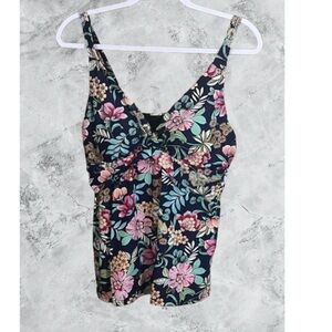 Croft & Barrow Floral Tankini Top V-Neck Size L Nylon Spandex Beach Summer